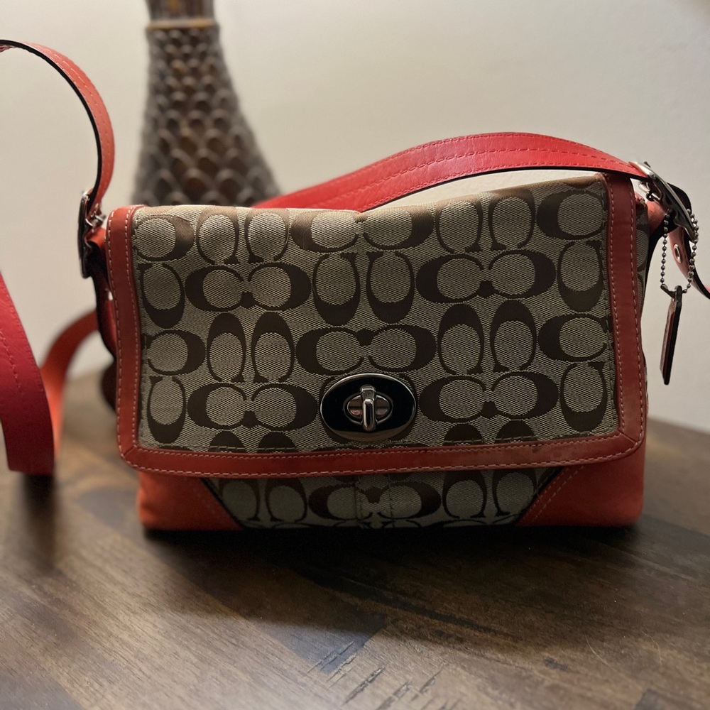 Coach Signature Crossbody Bag in Red and Brown